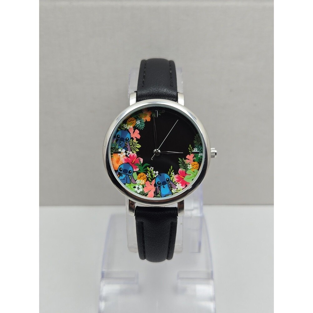 Disney Accutime Lilo Stitch Tropical Floral Black Analog Adult Watch New Battery